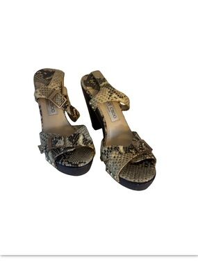 Jimmy Choo Python-Print Buckle Platform Sandals - Neutral